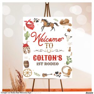 Cowgirl 1st Rodeo Red Welcome Sign