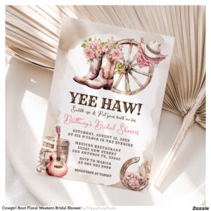 Cowgirl Boot Floral Western Bridal Shower Invitation
