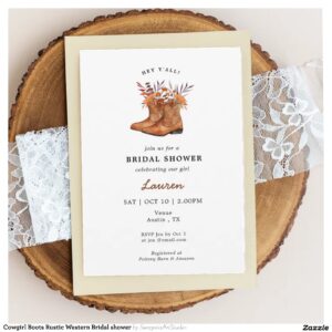 Cowgirl Boots Rustic Western Bridal shower Invitation
