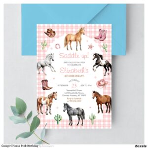 Cowgirl Horse Pink Birthday Invitation