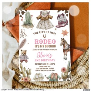 Cowgirl Second Rodeo Pink Country Western Birthday Invitation