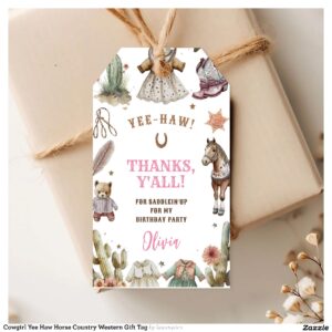 Cowgirl Yee Haw Horse Country Western Gift Tag