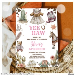 Cowgirl Yee Haw Rodeo Birthday Country Western Invitation
