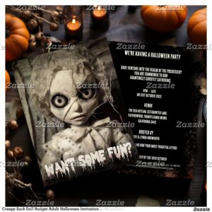Creepy Sack Doll Budget Adult Halloween Invitation Postcard