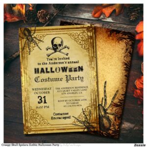 Creepy Skull Spiders Gothic Halloween Party Invitation
