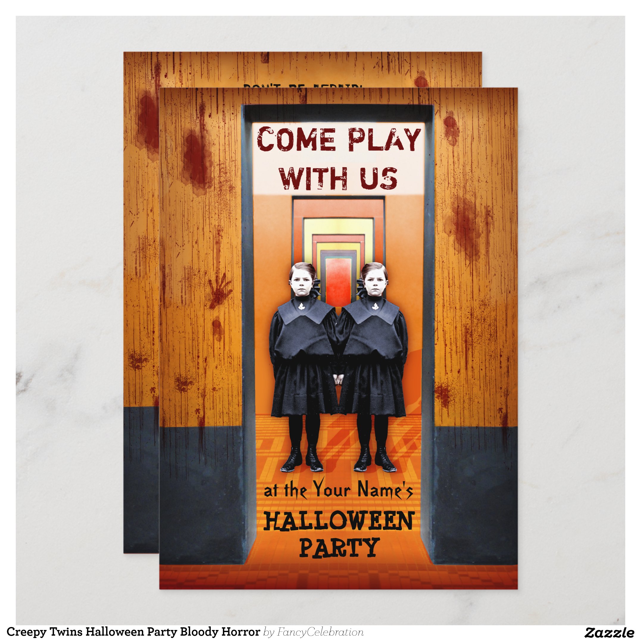 Creepy Twins Halloween Party Bloody Horror Invitation
