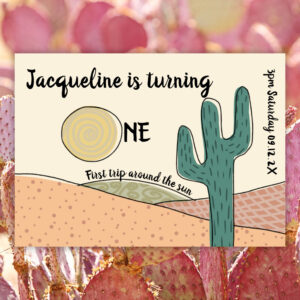 Custom 1st Birthday Retro Boho Desert Cactus Sun Invitation