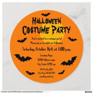 Custom round Halloween costume party invitations