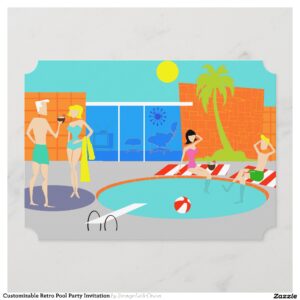 Customizable Retro Pool Party Invitation