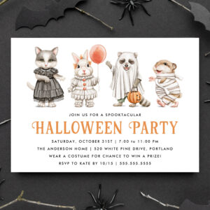 Cute Animals Kids Halloween Costume Party Invitation