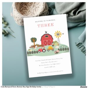 Cute Barnyard Farm Animal Any Age Birthday Invite