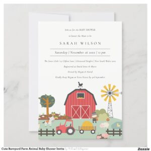 Cute Barnyard Farm Animal Baby Shower Invite