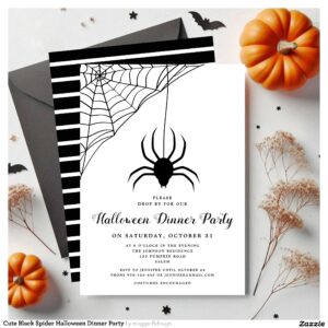 Cute Black Spider Halloween Dinner Party Invitation