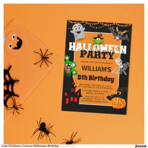 Cute Children's Cartoon Halloween Birthday Invitation