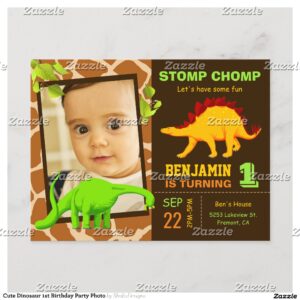 Cute Dinosaur 1st Birthday Party Photo Invitation Postcard