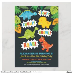 Cute Dinosaur Birthday Party Dino Chalkboard Invitation