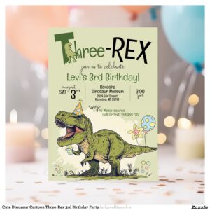 Cute Dinosaur Cartoon Three-Rex 3rd Birthday Party Invitation