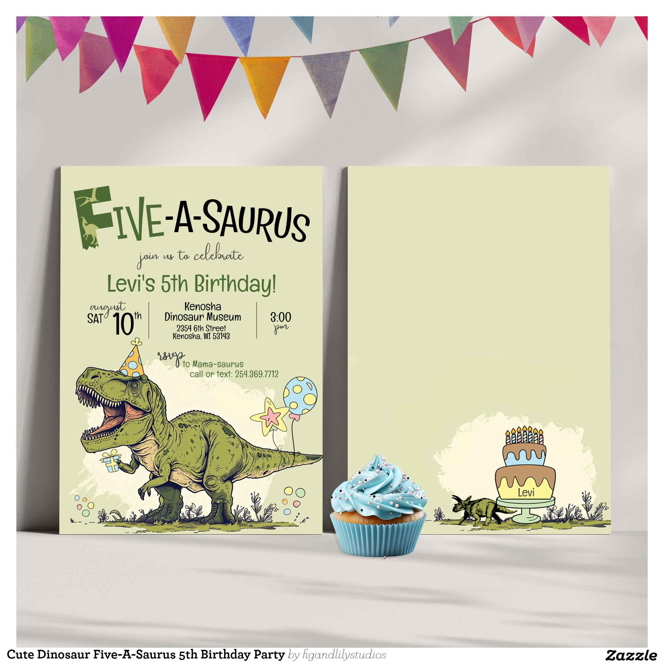 Cute Dinosaur Five-A-Saurus 5th Birthday Party Invitation