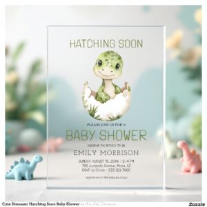 Cute Dinosaur Hatching Soon Baby Shower Acrylic Invitations