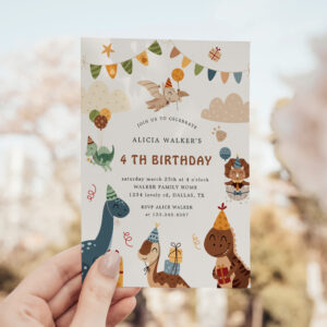 Cute Dinosaur Party Animals Kids Birthday Invitation