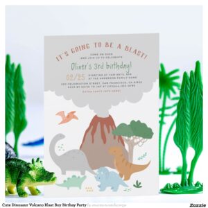 Cute Dinosaur Volcano Blast Boy Birthay Party Postcard