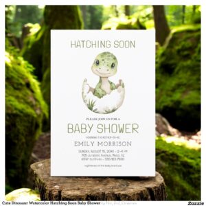 Cute Dinosaur Watercolor Hatching Soon Baby Shower Invitation