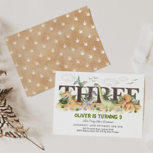 Cute Dinosaurs 3rd Birthday Young Wild and Three Invitation