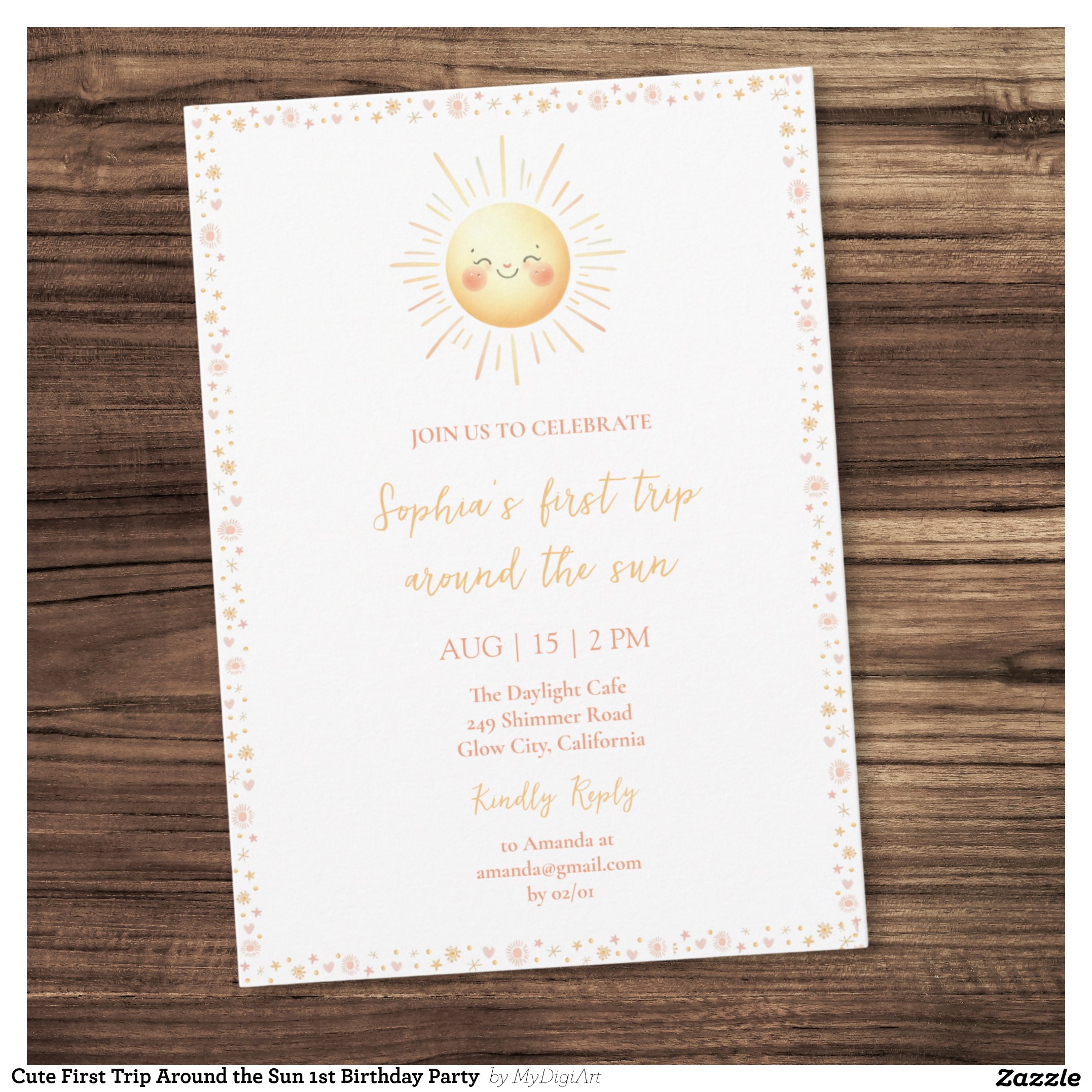 Cute First Trip Around the Sun 1st Birthday Party Invitation