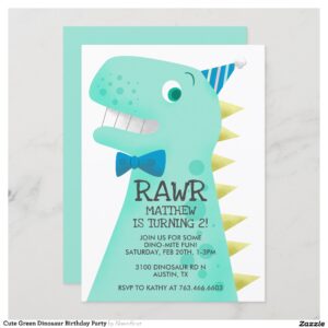 Cute Green Dinosaur Birthday Party Invitation