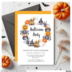 Cute Happy Halloween Illustration Party Invitation