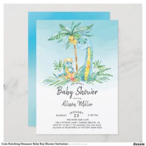 Cute Hatching Dinosaur Baby Boy Shower Invitation