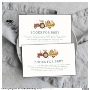 Cute Hedgehog Farm Tractor Books For Baby Shower Enclosure Card