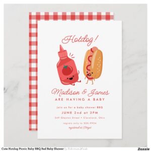 Cute Hotdog Picnic Baby BBQ Red Baby Shower Invitation