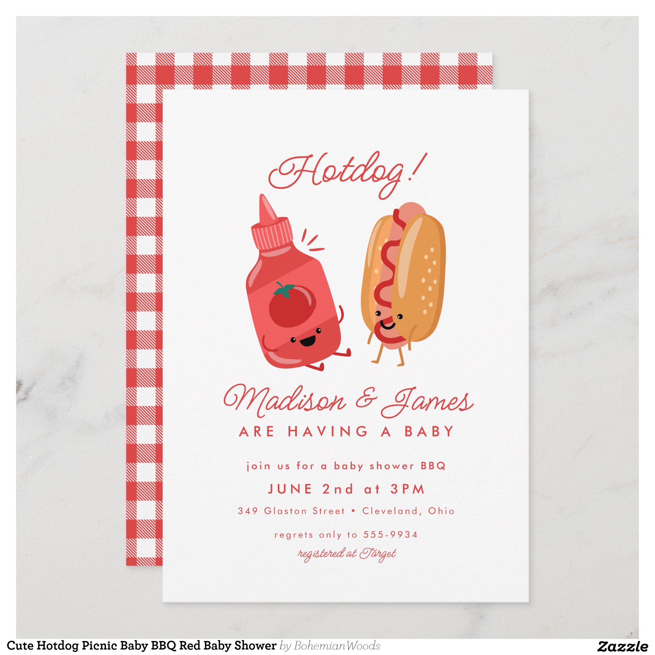 Cute Hotdog Picnic Baby BBQ Red Baby Shower Invitation