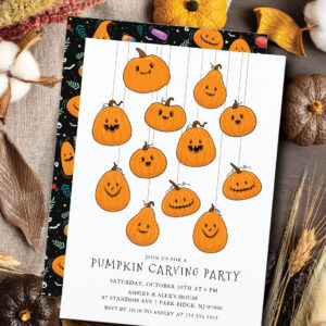 Cute Jack O'lantern Pumpkin Carving Halloween Invitation