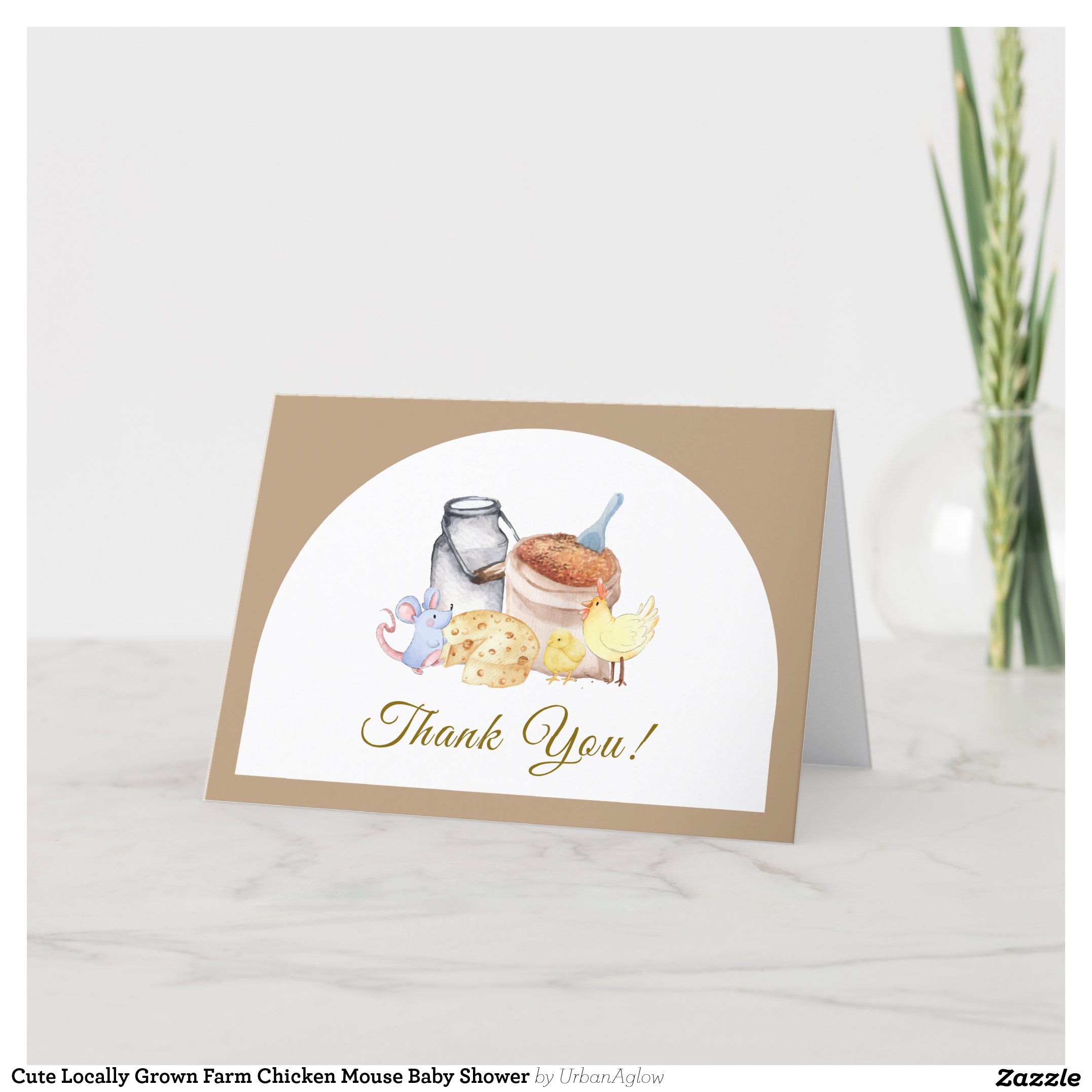Cute Locally Grown Farm Chicken Mouse Baby Shower Thank You Card