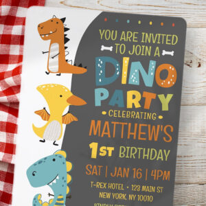 Cute Modern Dino Dinosaur Kid's Birthday Party Invitation
