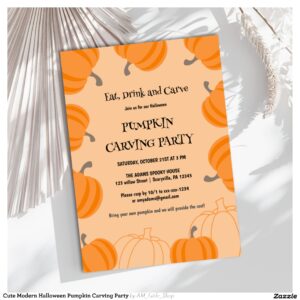 Cute Modern Halloween Pumpkin Carving Party Invitation