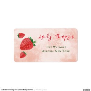 Cute Strawberry Red Green Baby Shower Label