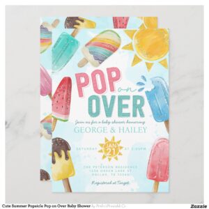 Cute Summer Popsicle Pop on Over Baby Shower Invitation