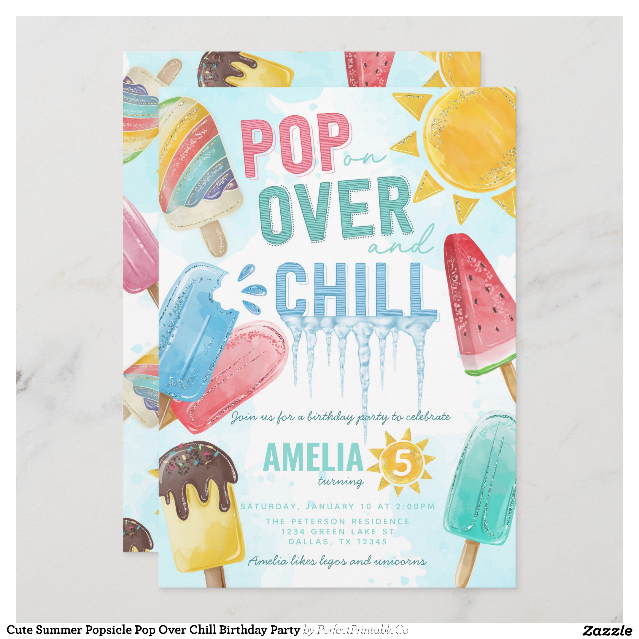 Cute Summer Popsicle Pop Over Chill Birthday Party Invitation