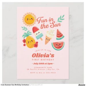 Cute Summer Sun Birthday Invitation