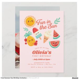 Cute Summer Sun Birthday Invitation