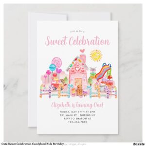 Cute Sweet Celebration Candyland Kids Birthday Invitation