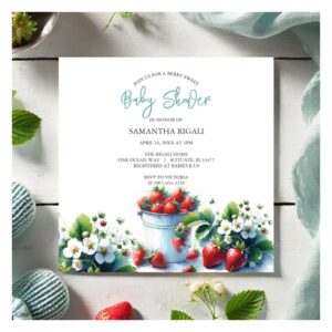 Cute Watercolor Strawberry Baby Shower Invitation