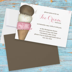 Cute Watercolor Whimsical Ice Cream Social Party Invitation