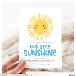 Cute yellow sunshine illustration birthday party