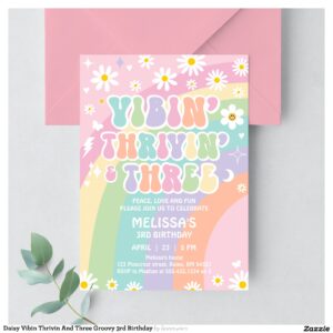 Daisy Vibin Thrivin And Three Groovy 3rd Birthday Invitation