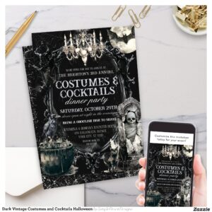 Dark Vintage Costumes and Cocktails Halloween Invitation