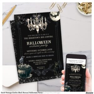Dark Vintage Gothic Skull Annual Halloween Party Invitation